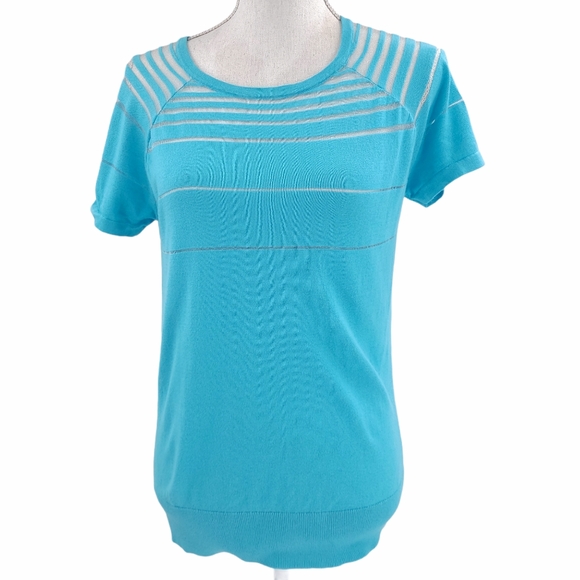 august silk Tops - August Silk Aqua Top Sheer Light Knit Sweater Sml